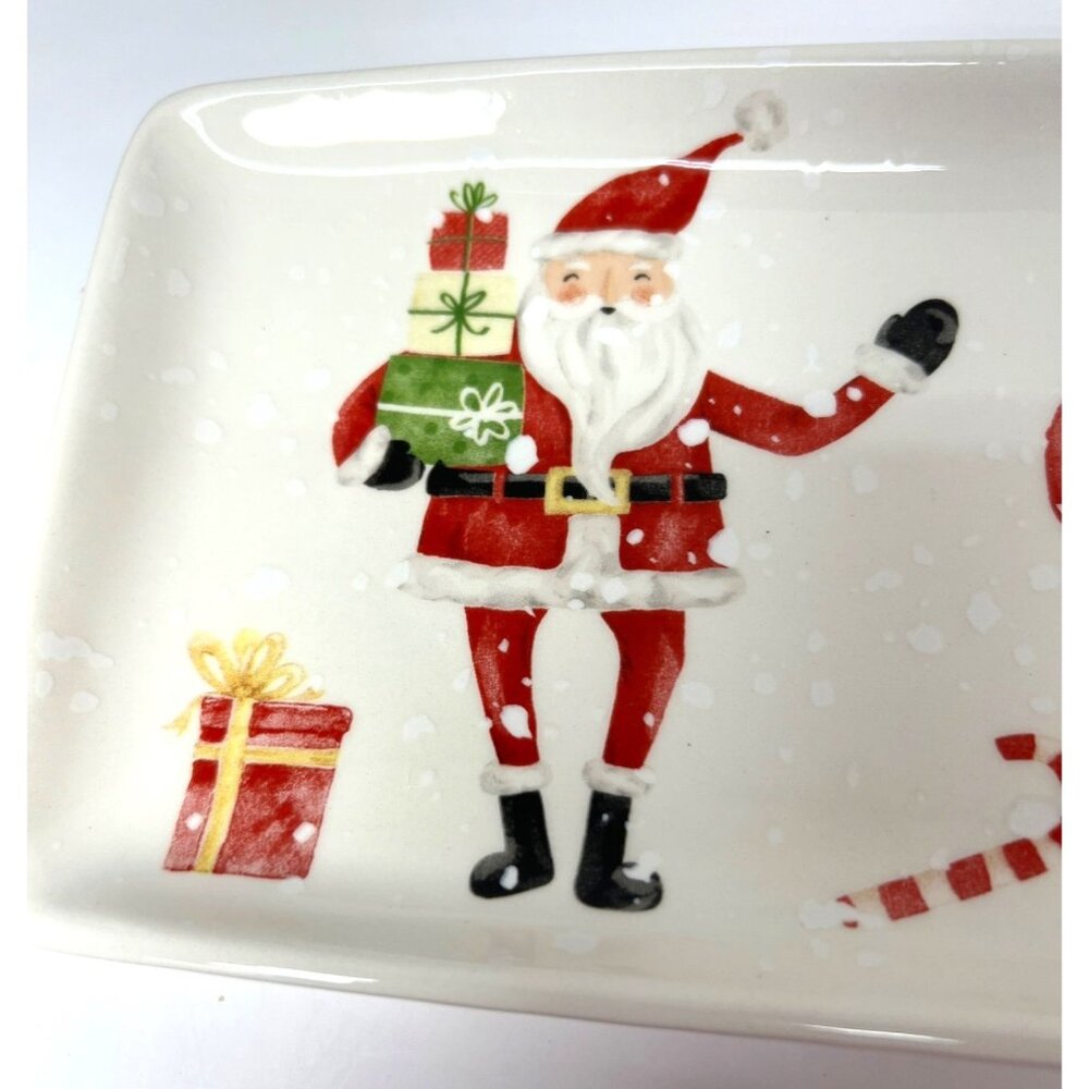 Christmas Rectangular Santa Claus Ceramic Serving Tray - 12.5 x 5 - Dishwasher &